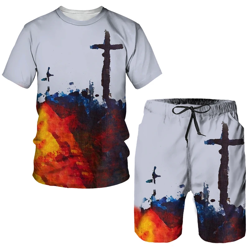 Комплект тениски с 3D принтом на Исус Христос, Мъжки/Дамски Летни Модни и Ежедневни Готина Тениска с Къс Ръкав, Костюм Harajuku, Градинска дрехи, 6XL Изображение 5