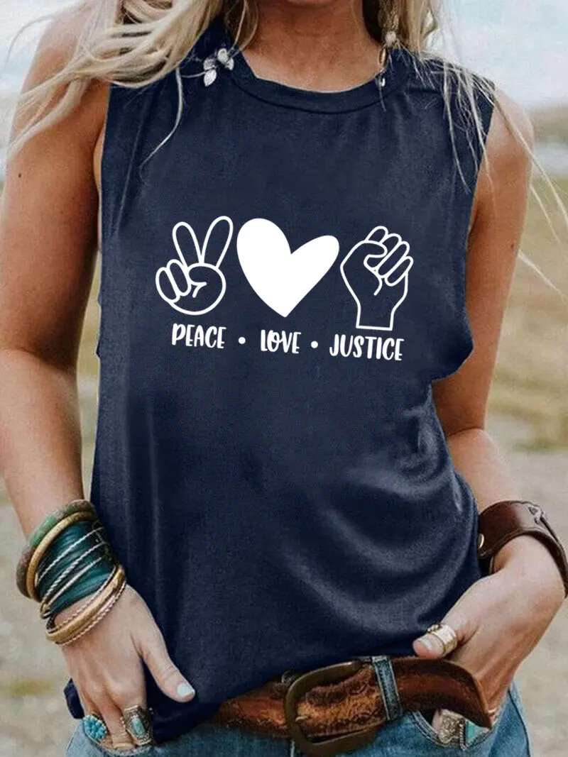 Мир, Любов, Справедливост, Тениска Без Ръкави, Дамски Забавна Лятна Ежедневни Тениска без Ръкави, Тениска за Равенство, Подарък за Специален Ден Изображение 0