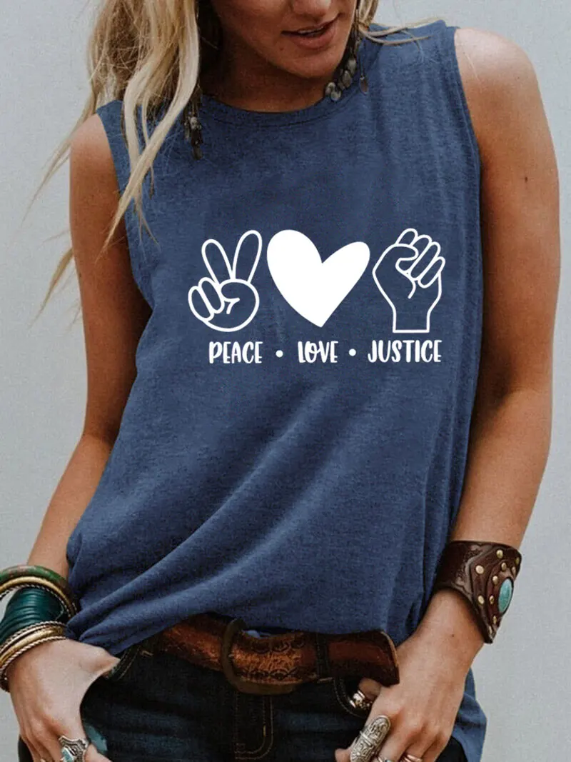 Мир, Любов, Справедливост, Тениска Без Ръкави, Дамски Забавна Лятна Ежедневни Тениска без Ръкави, Тениска за Равенство, Подарък за Специален Ден Изображение 1