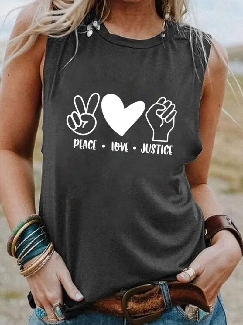Мир, Любов, Справедливост, Тениска Без Ръкави, Дамски Забавна Лятна Ежедневни Тениска без Ръкави, Тениска за Равенство, Подарък за Специален Ден Изображение 5