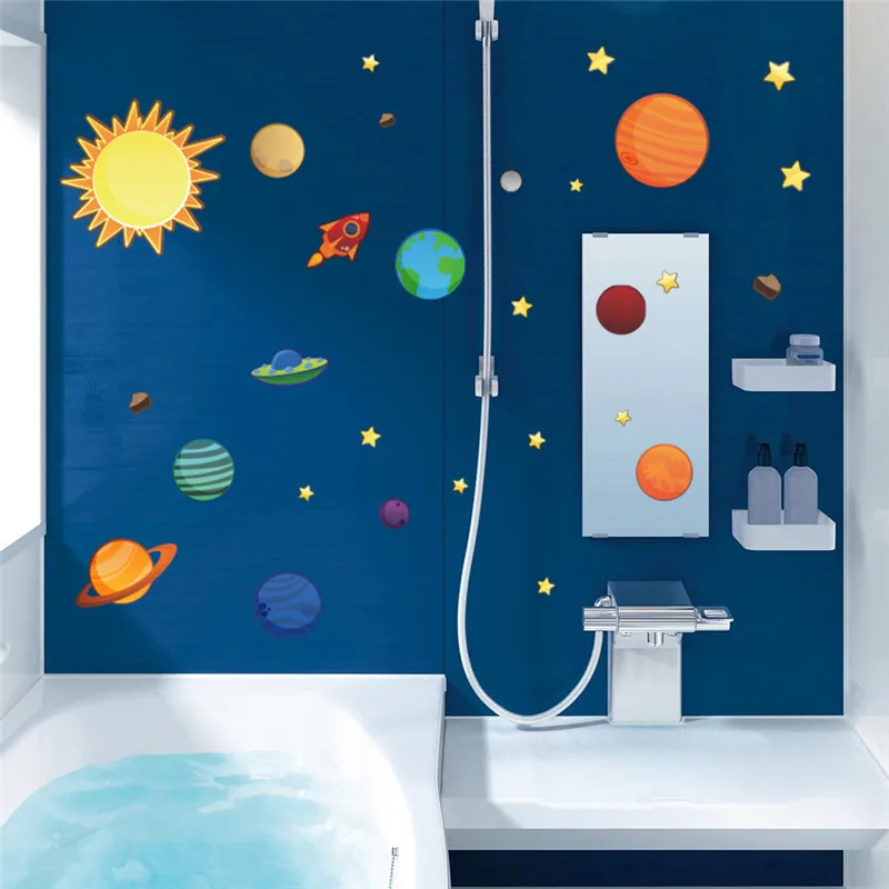 Планетите в Слънчевата Система Стикери За Стена За Детска стая Детски Спални САМ Карикатура Художествена Картина на Вселената Планета Плакати Космически Стикери За Дома Изображение 4