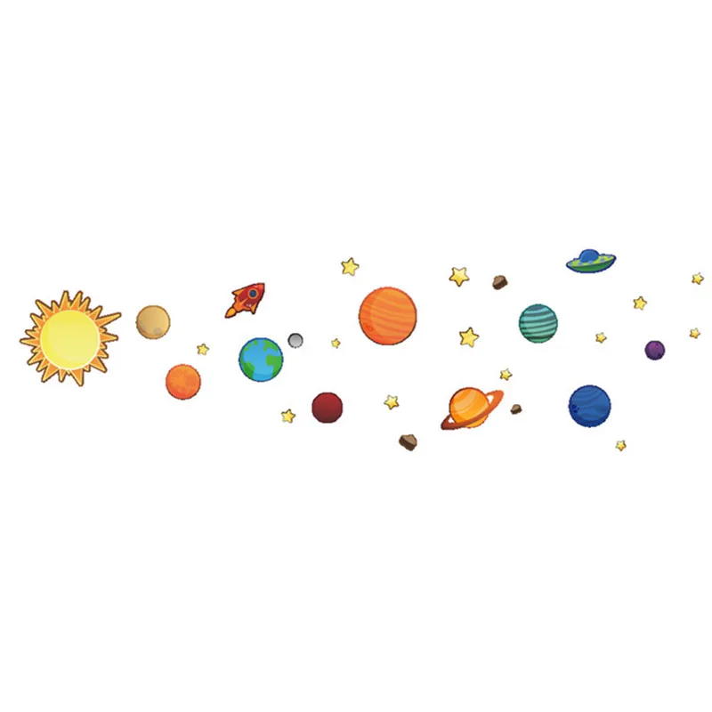 Планетите в Слънчевата Система Стикери За Стена За Детска стая Детски Спални САМ Карикатура Художествена Картина на Вселената Планета Плакати Космически Стикери За Дома Изображение 5