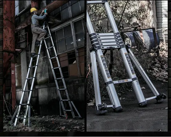 2,5 М + 2,5 М, телескопичната стълба от алуминиева сплав, стълбите на коледна елха, директен стълби сгъваема стълба, восьмифутовая стълбище, анти-съвет Изображение 3