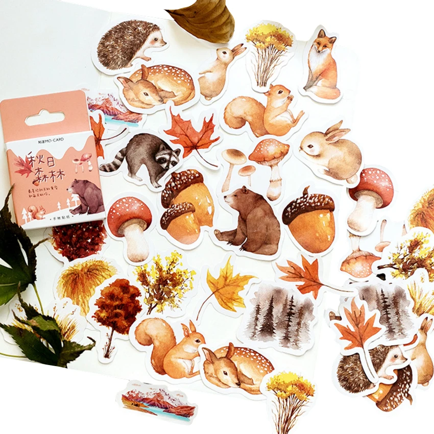 20 опаковки/много kawaii карикатура есента гората животни декоративни канцеларски стикери САМ лепило деца scrapbooking стикери Изображение 0