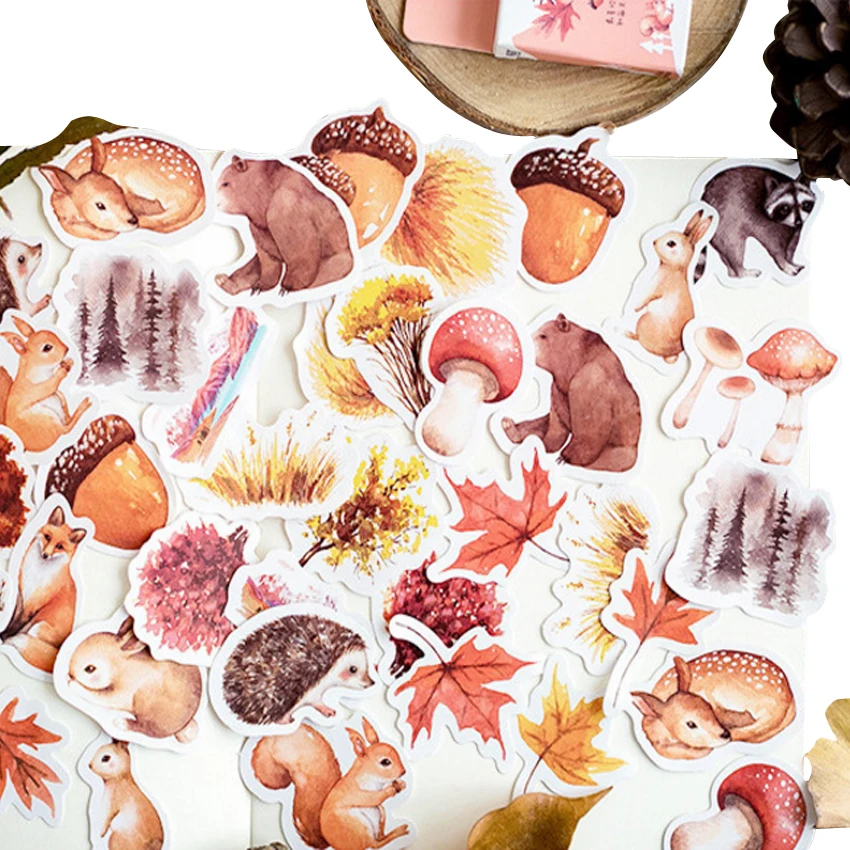 20 опаковки/много kawaii карикатура есента гората животни декоративни канцеларски стикери САМ лепило деца scrapbooking стикери Изображение 1