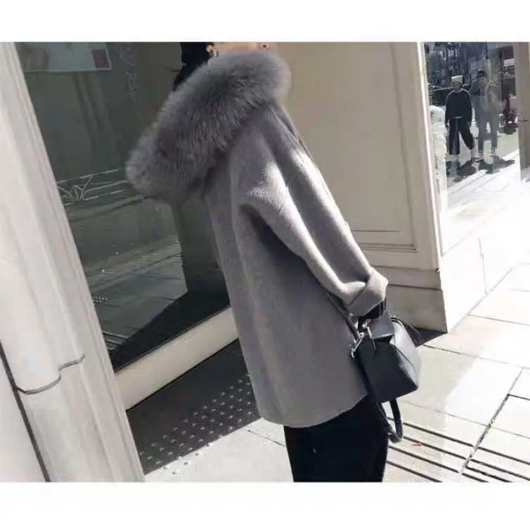Нов 2022 натурален Лисича Кожа с Яка на палто с качулка на горно облекло от естествена Кашемировой Вълна Негабаритная на Горно Облекло Изображение 5