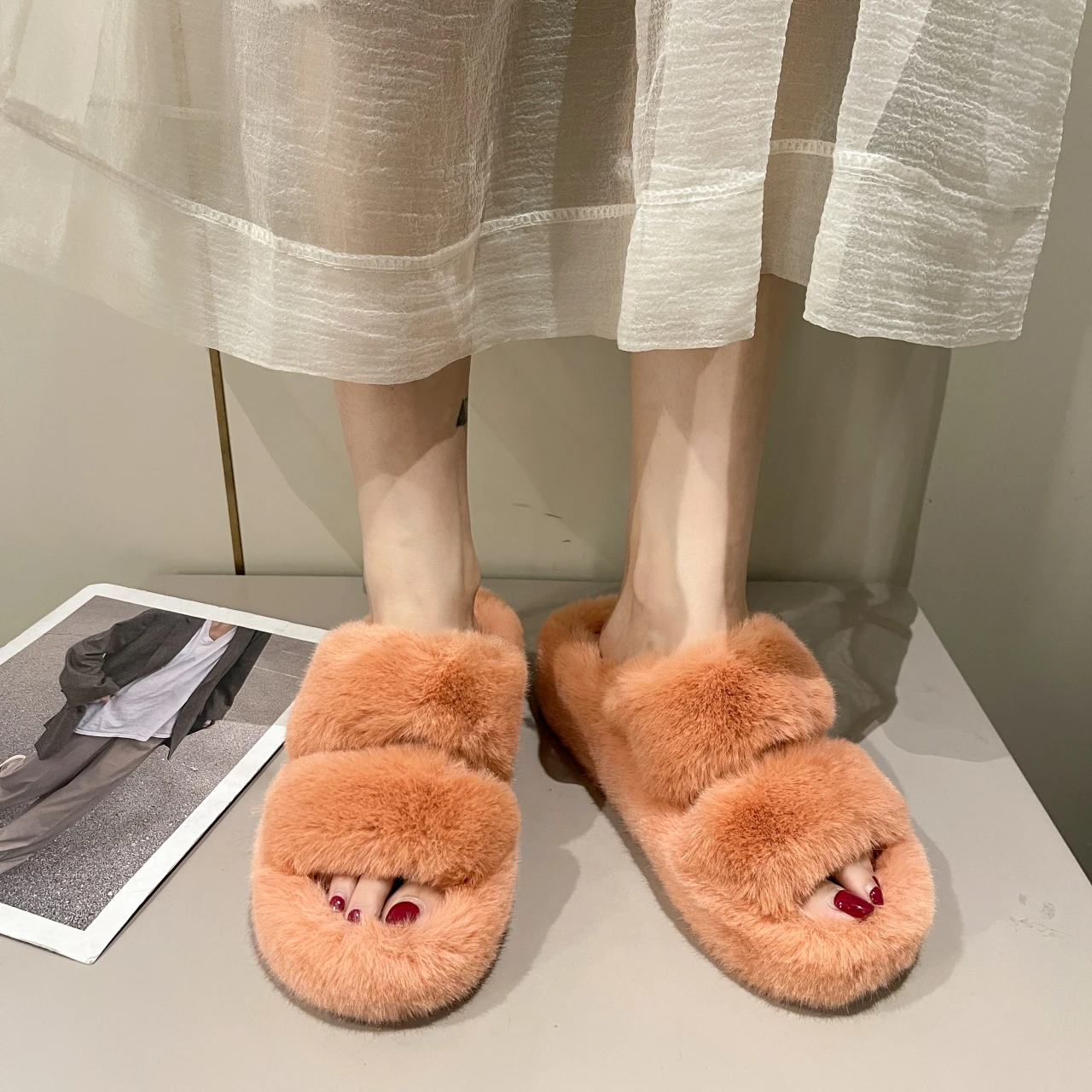 Вълнени Пантофи; Нов Дамски обувки с висок засаждане На дебела подметка; Модни Мини дамски чехли; Zapatillas De Estar Por Casa Mujer Изображение 3