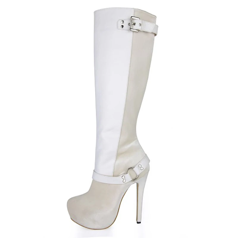 Дамски Бели Обувки на платформа с Катарама, Ботуши на високи токове Изображение 2