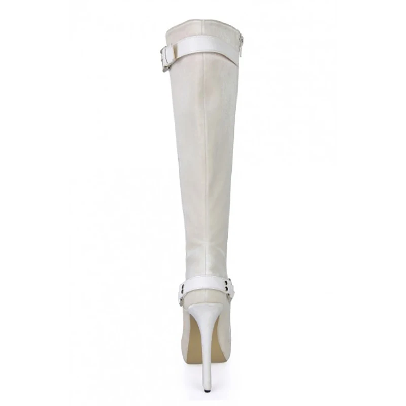 Дамски Бели Обувки на платформа с Катарама, Ботуши на високи токове Изображение 4