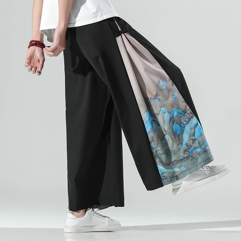 Нови японски модни Мъжки и дамски Панталони Големи Размери, Свободни мъжки Спортни Панталони, подходящи по цвят-Големи Широки Панталони Изображение 2