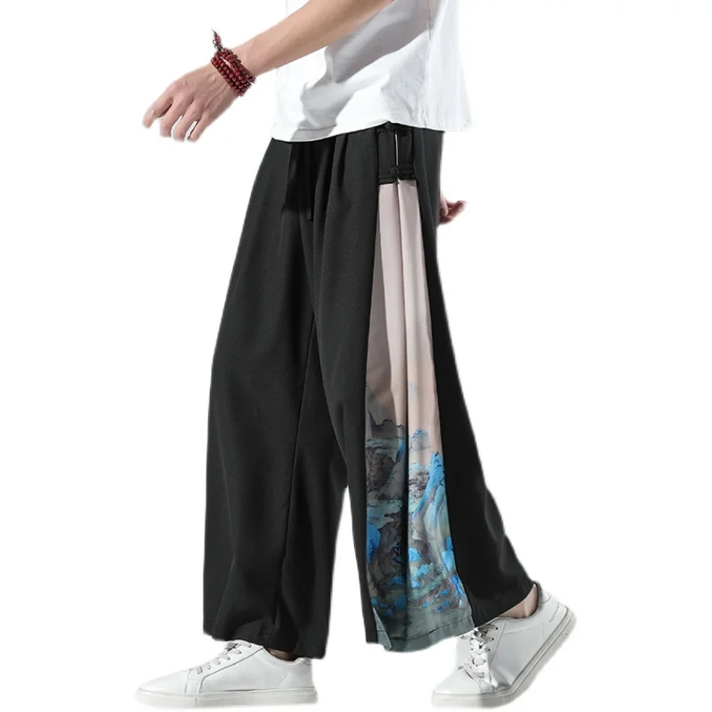 Нови японски модни Мъжки и дамски Панталони Големи Размери, Свободни мъжки Спортни Панталони, подходящи по цвят-Големи Широки Панталони Изображение 3