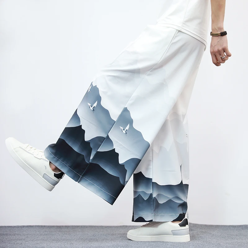 Нови японски модни Мъжки и дамски Панталони Големи Размери, Свободни мъжки Спортни Панталони, подходящи по цвят-Големи Широки Панталони Изображение 4