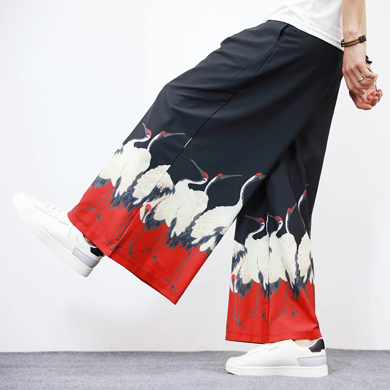 Нови японски модни Мъжки и дамски Панталони Големи Размери, Свободни мъжки Спортни Панталони, подходящи по цвят-Големи Широки Панталони Изображение 5