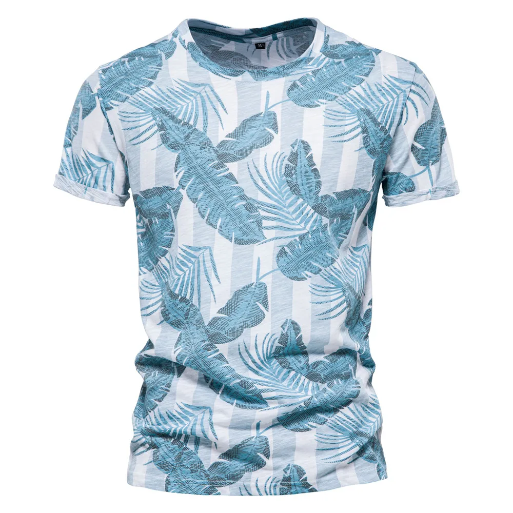 нови мъжки тениски с принтом листа, 100% Памук, Хавайски Топ с кръгло деколте, Тениски за Мъже, Качествена Ежедневна Мода лято на мъжко Облекло Изображение 0