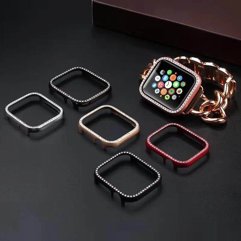 Луксозна Метална Рамка с диаманти за Apple Watch Серия 6 5 4 3 2 1SE, Калъф от Сплав за iWatch 38 40 42 44 мм и Защитно покритие на Бронята Изображение 2