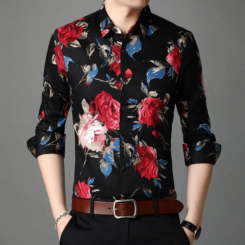 Мъжки Ризи С Цветен Модел, Висококачествени Мъжки Облекла От 100% Памук С Дълъг Ръкав, Ежедневни Ризи С Принтом Изображение 1