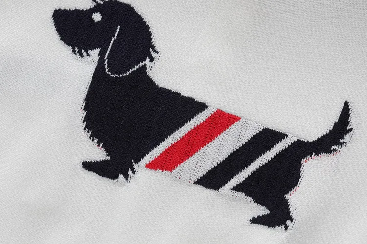 2021 лятна нова тениска tbb в ивица с четири ивици, за да е подходяща по цвят с поло яката, вязаная, с къс ръкав, отзад, жаккардовая тениска с изображение на кученцето, тънка Изображение 3