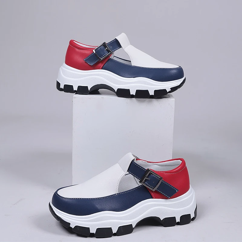 2022 Нова Спортни обувки на дебела подметка за по-Големи размери, дамски Обувки с Катарама на колана си, за да е Подходяща по Цвят Ежедневни Дамски Обувки на платформа и ток Изображение 2