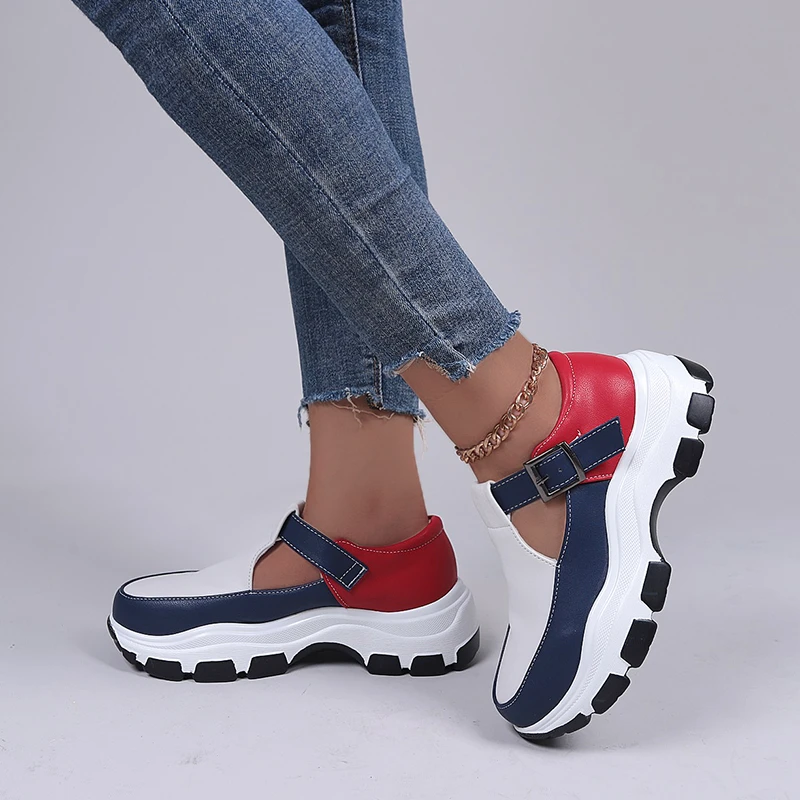 2022 Нова Спортни обувки на дебела подметка за по-Големи размери, дамски Обувки с Катарама на колана си, за да е Подходяща по Цвят Ежедневни Дамски Обувки на платформа и ток Изображение 5