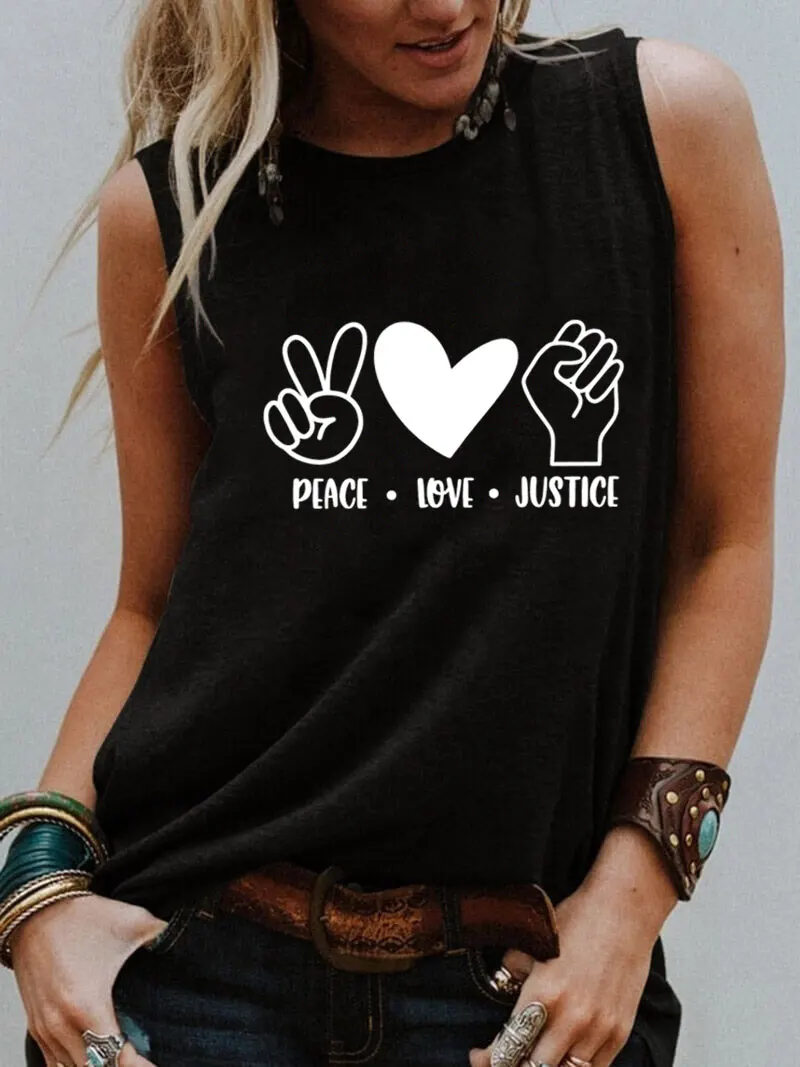 Мир, Любов, Справедливост, Тениска Без Ръкави, Дамски Забавна Лятна Ежедневни Тениска без Ръкави, Тениска за Равенство, Подарък за Специален Ден Изображение 2