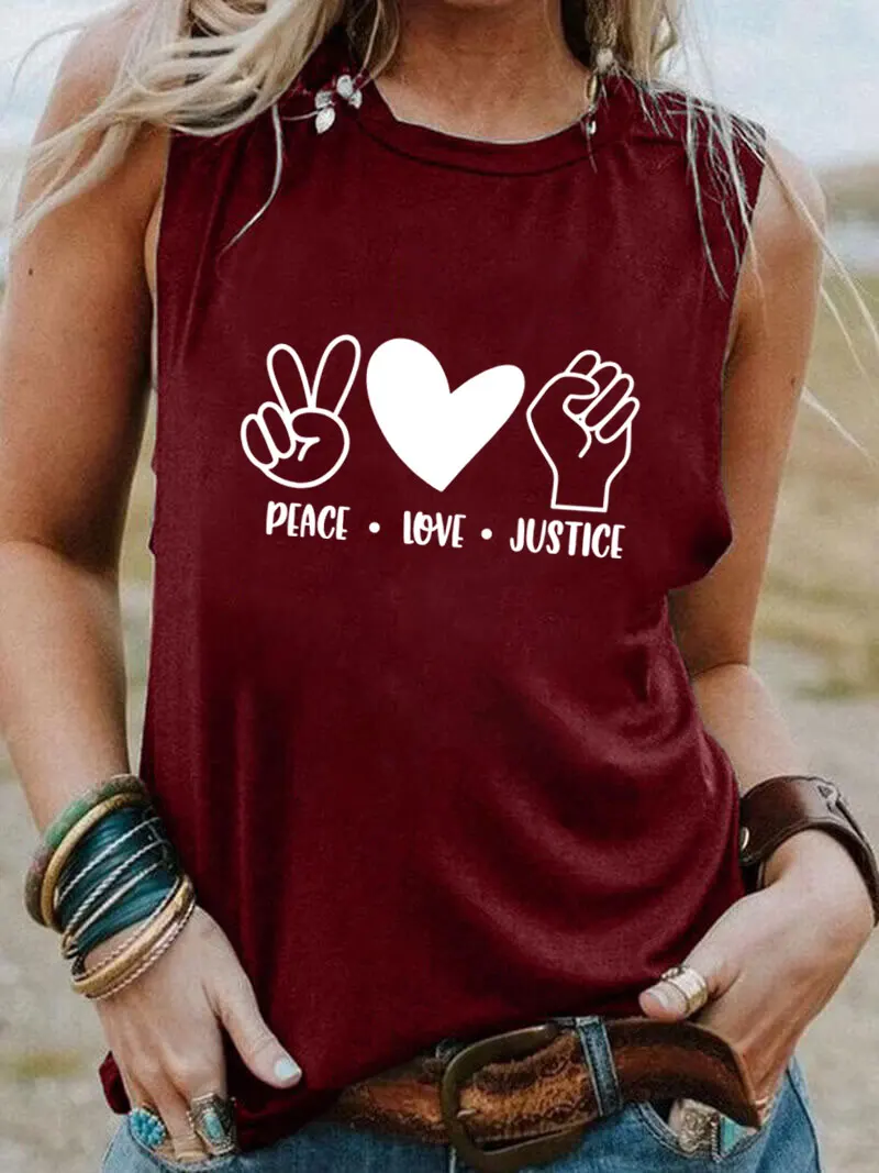 Мир, Любов, Справедливост, Тениска Без Ръкави, Дамски Забавна Лятна Ежедневни Тениска без Ръкави, Тениска за Равенство, Подарък за Специален Ден Изображение 3