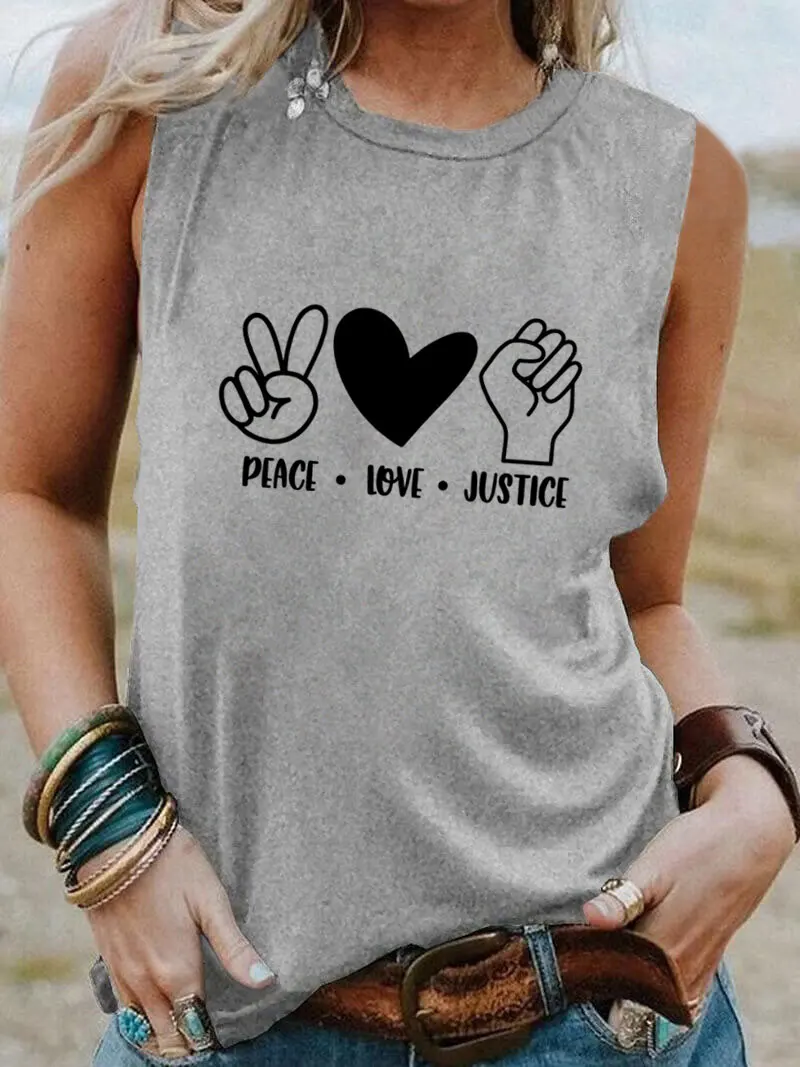 Мир, Любов, Справедливост, Тениска Без Ръкави, Дамски Забавна Лятна Ежедневни Тениска без Ръкави, Тениска за Равенство, Подарък за Специален Ден Изображение 4