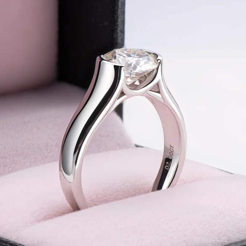 Жена Годежен пръстен с муассанитом D-цвят 2 Карата Бяло Злато 18 Карата покритие от 100% 925 сребро, бижута Сватба Изображение 1