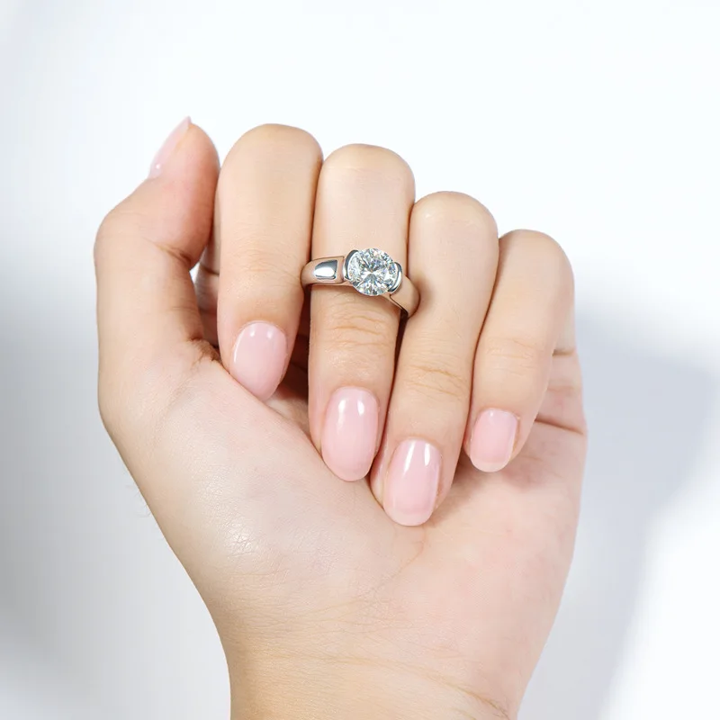 Жена Годежен пръстен с муассанитом D-цвят 2 Карата Бяло Злато 18 Карата покритие от 100% 925 сребро, бижута Сватба Изображение 4