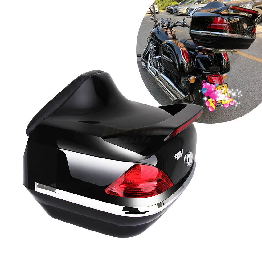 Черно Багажника на Мотоциклет С Ключалка, Горна кутия За Скутер, Здрав Заден За Съхранение на Багаж, Горна кутия, Калъф За Honda, Yamaha, Suzuki, Kawasaki Изображение 0