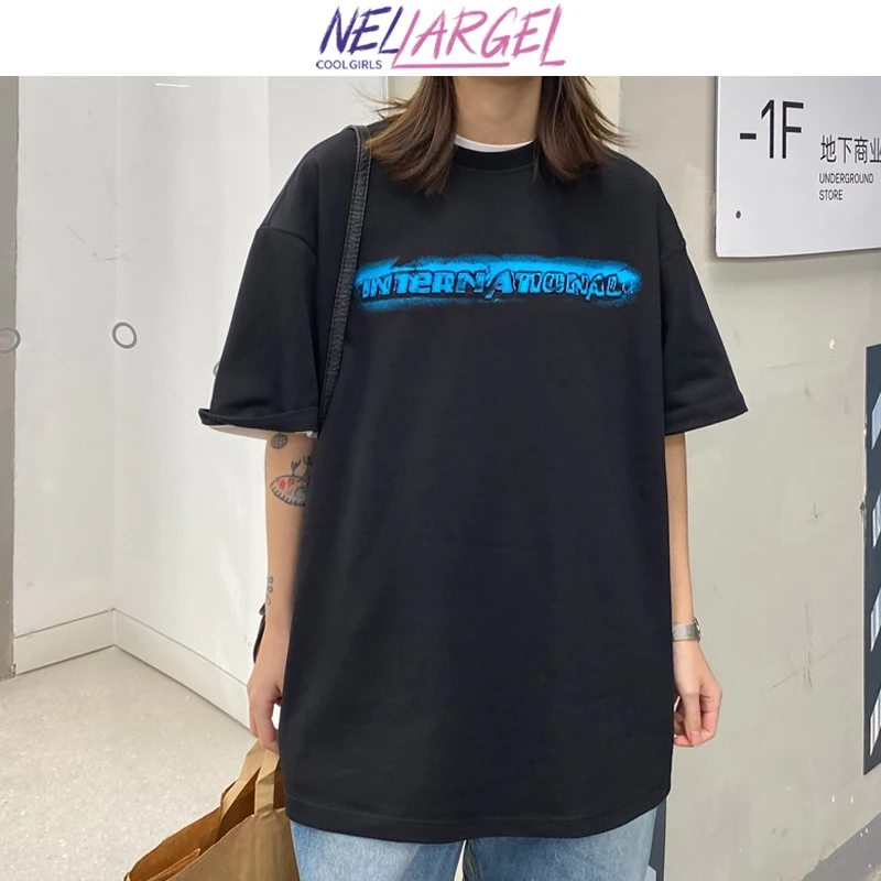 NELLARGEL Дамски Дизайнерски Корейската Мода Реколта тениска 2022 Лятна Дамска тениска Harajuku Y2k в стил хип-хоп За момичета, Кавайная Ежедневни Тениска 2XL Изображение 1