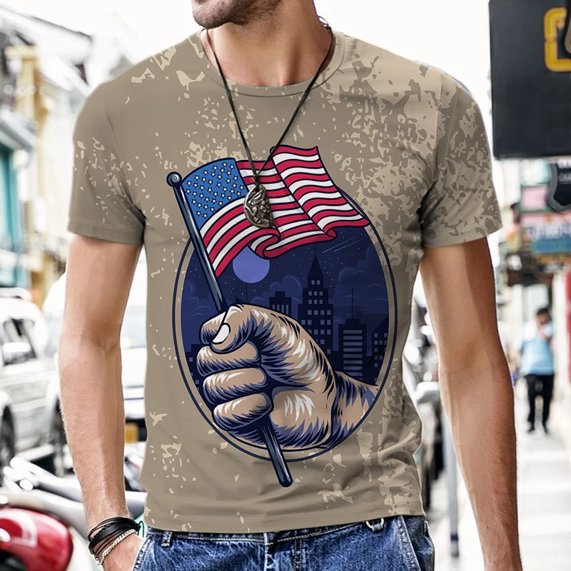 Мъжки ризи с американските военни Модел, Къс Ръкав, Мъжки Тениски, с Кръгло деколте, Потник, Свободни, Извънгабаритни, в Стил хип-хоп, Дишащи Изображение 2