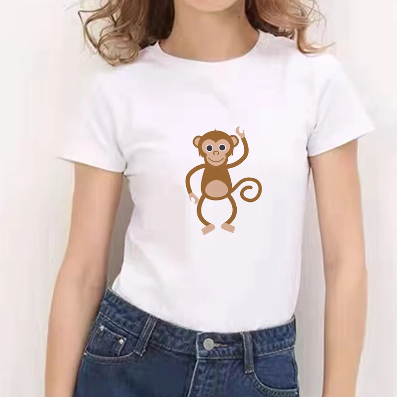 2021 Корея Модни Дамски Тениска Kawaii Monkey С Графичен Принтом, Летни Бели Тениски С Кръгло Деколте И Къс Ръкав, Дамски Тениски Оверсайз За Момичета Изображение 3