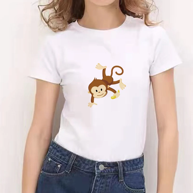 2021 Корея Модни Дамски Тениска Kawaii Monkey С Графичен Принтом, Летни Бели Тениски С Кръгло Деколте И Къс Ръкав, Дамски Тениски Оверсайз За Момичета Изображение 4